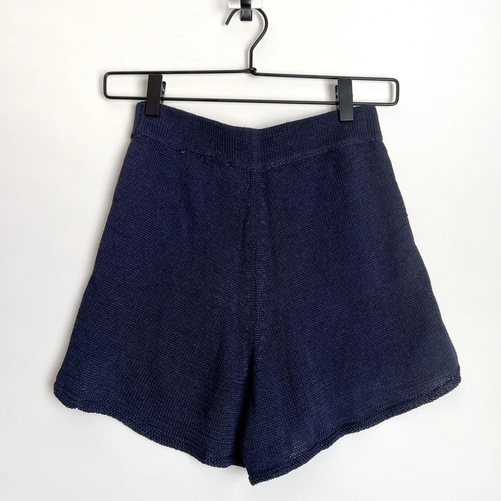 NWT Zara Linen Blend Knit Navy Blue Shorts Size Small - Picture 4 of 7